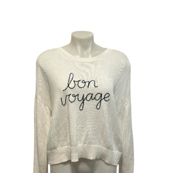 Z supply white cotton Bon Voyage crewneck embroidered sweater size Large - Picture 4 of 8